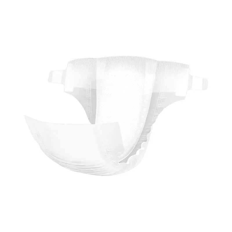 Ultra-wide waistband baby diaper, side view, na may nakikitang elastic band at waist strap.